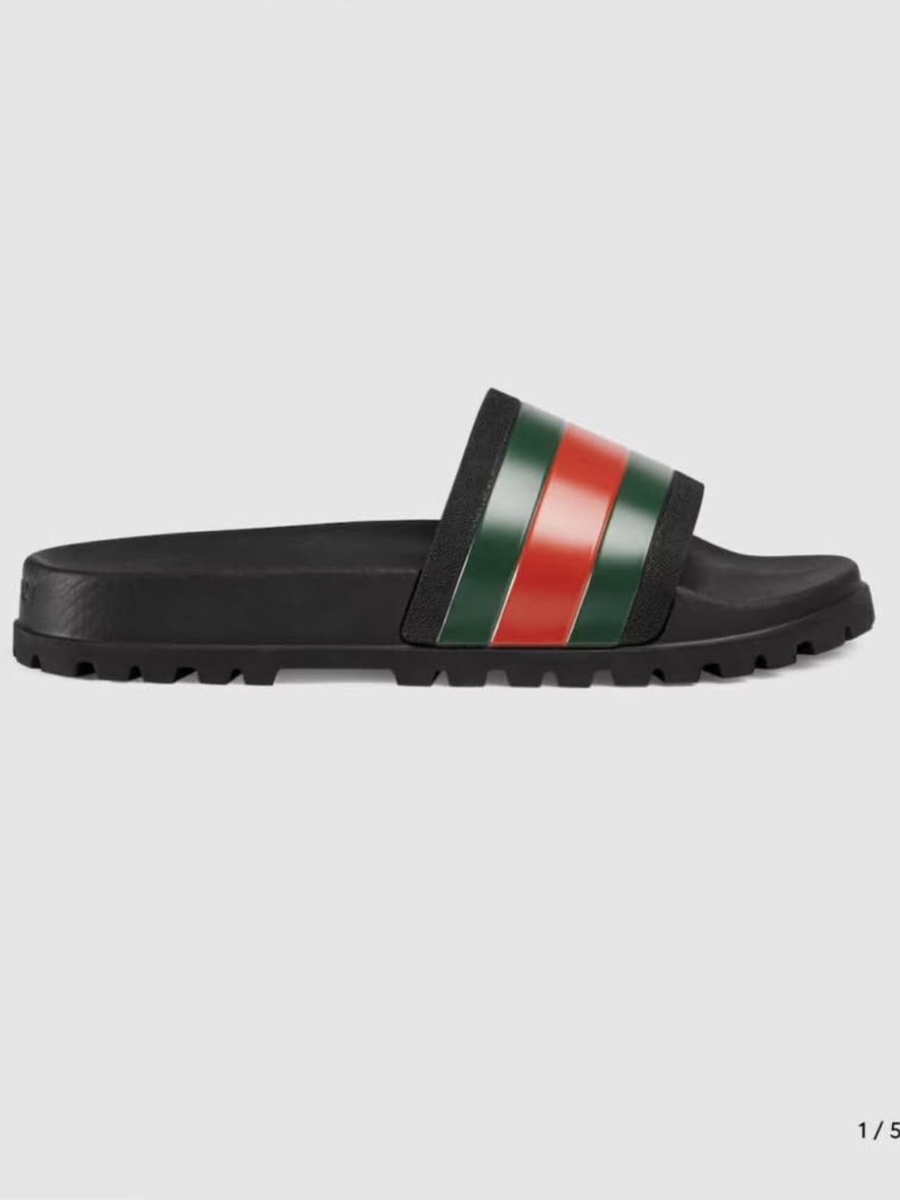 Gucci Black Slide Sandal with Green and Red Web Stripe